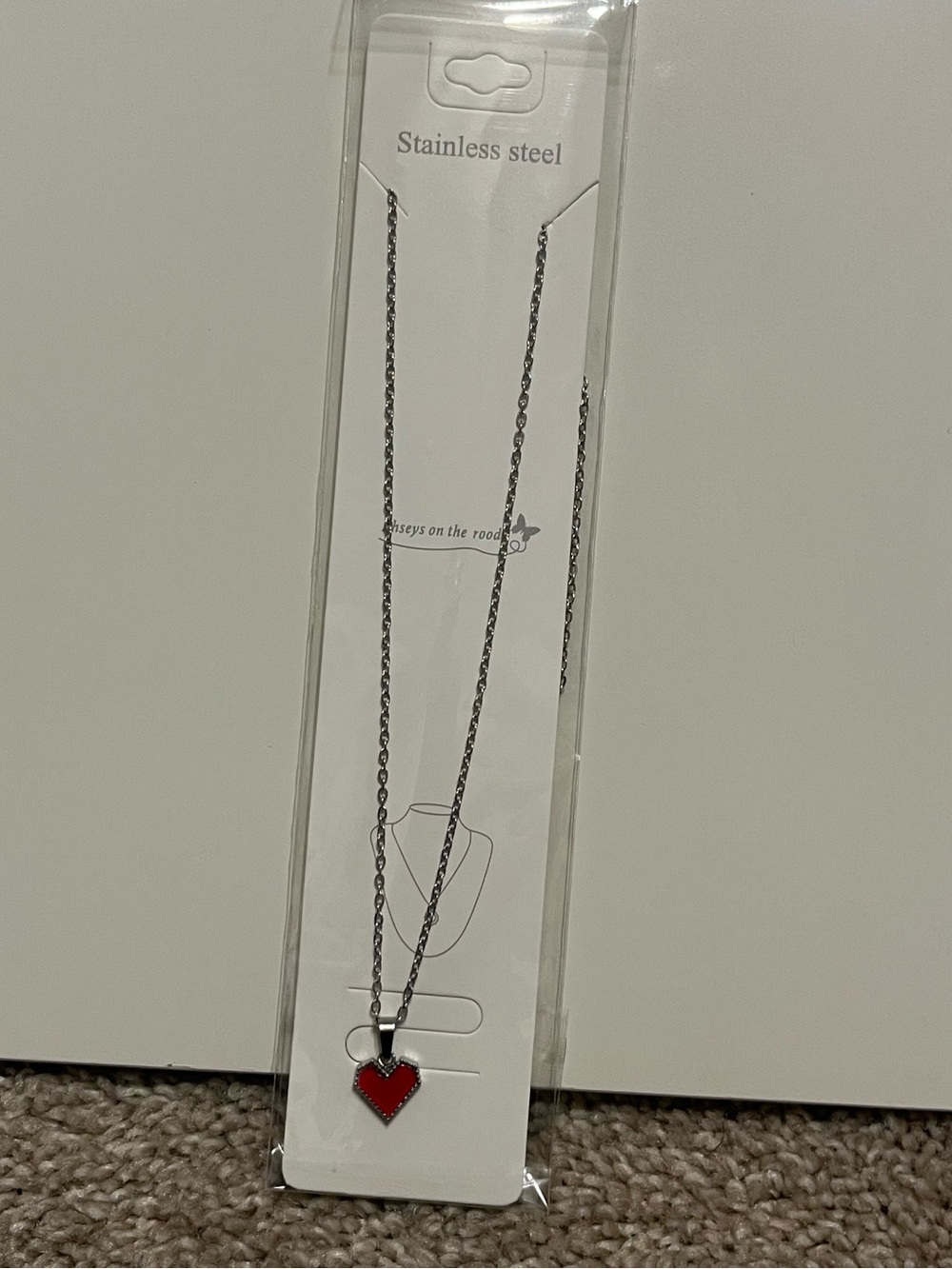 Stainless Steel Necklace with Red Heart Pendant